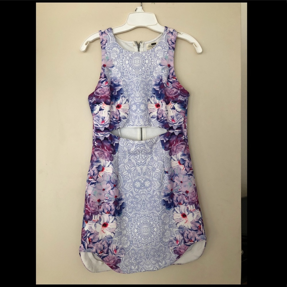 LF Rumor Boutique floral geo dress. Cutout